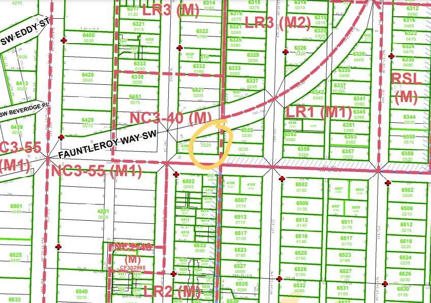 zoning map with denser zoning on this current site highlighted