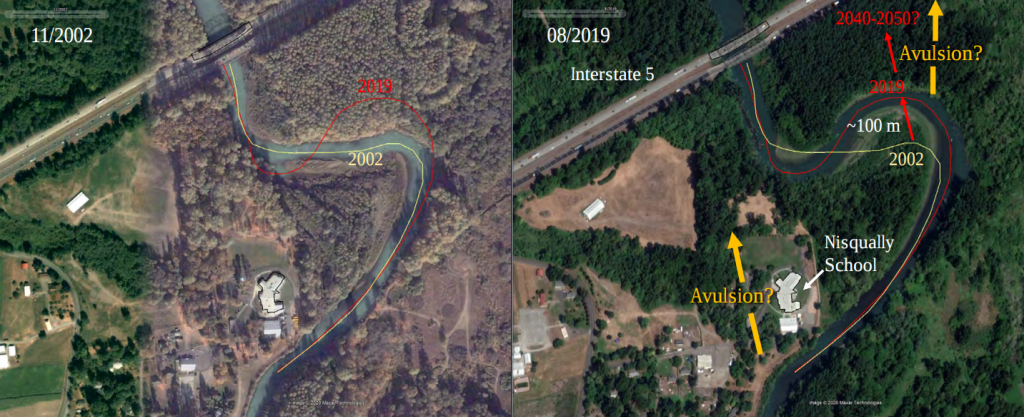 An aerial map of the interstate and river