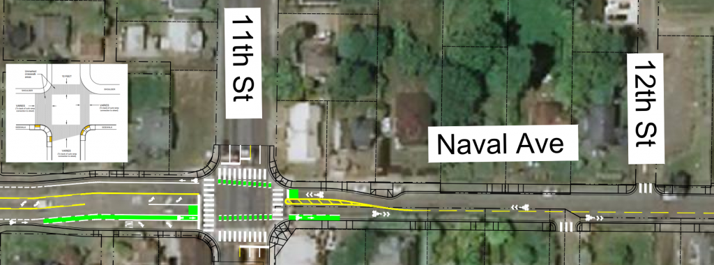 A map showing planned bike improvements on Naval Avenue in Bremerton. 