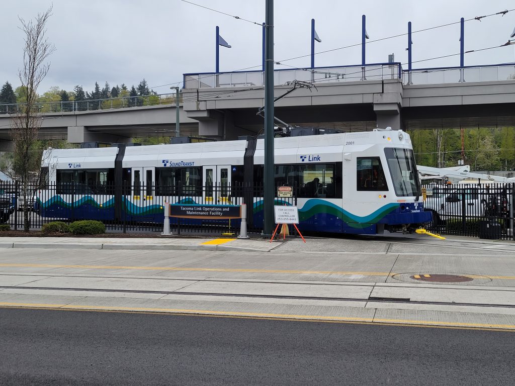 A streetcar being tested on city streets