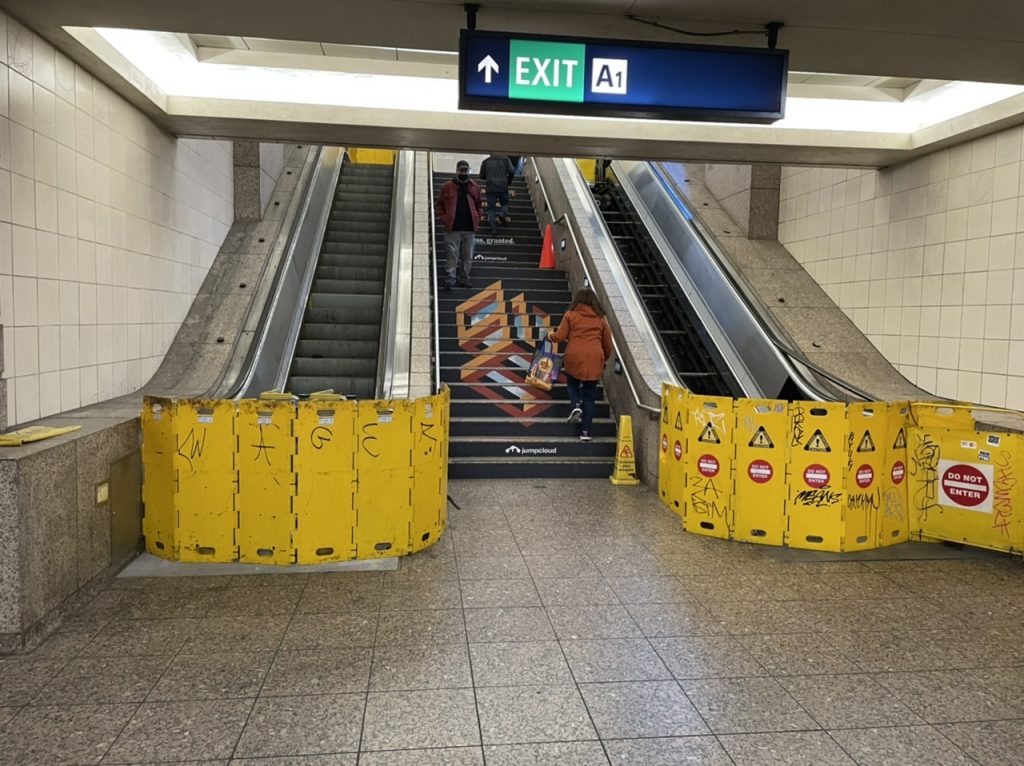 Light rail elevator not working at the Westlake Station. People are forced to use stairs. 