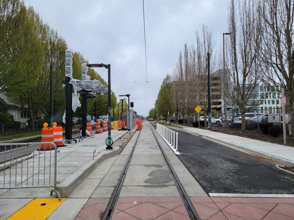 A streetcar station under construction