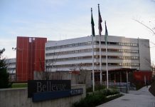 Bellevue Leaders Hear First Public Testimony on City Budget, Weigh Further Restrictions to Supportive Housing A photo of Bellevue city hall with flags