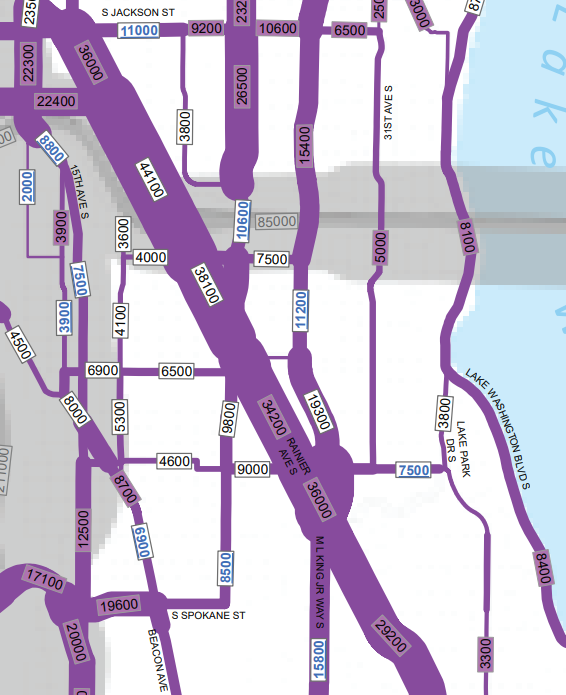 Traffic volume map for Rainier Ave