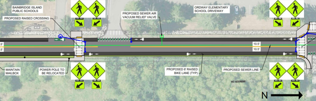 Raised bike lane on two sides of a two lane road