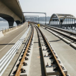 Light rail tracks on East Link floating bridge