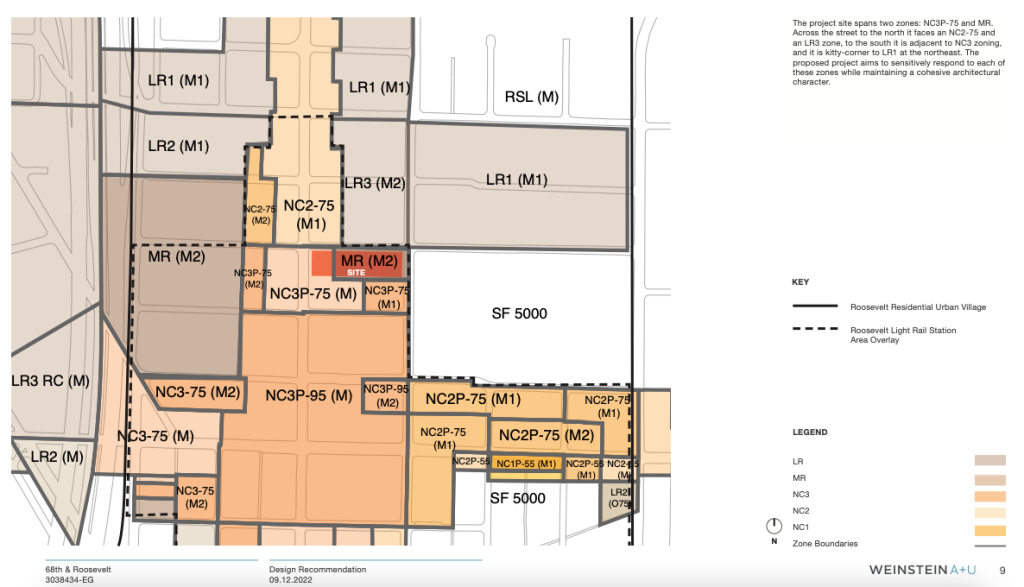 A zoning map of the area near the Roosevelt light rail station.
