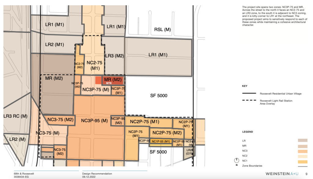 A zoning map of the area near the Roosevelt light rail station. 