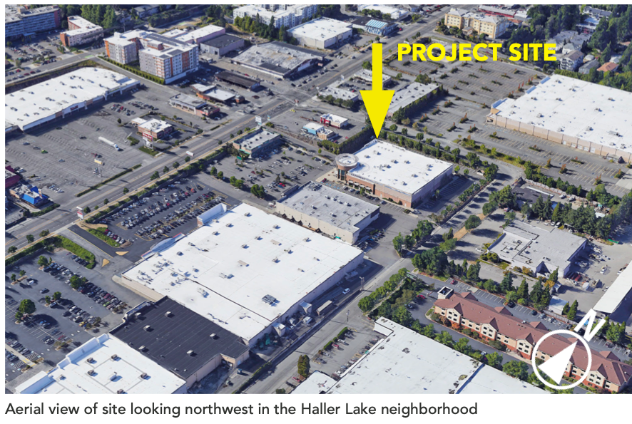 An aerial view of the site proposed for development on N 135th Street in Seattle 