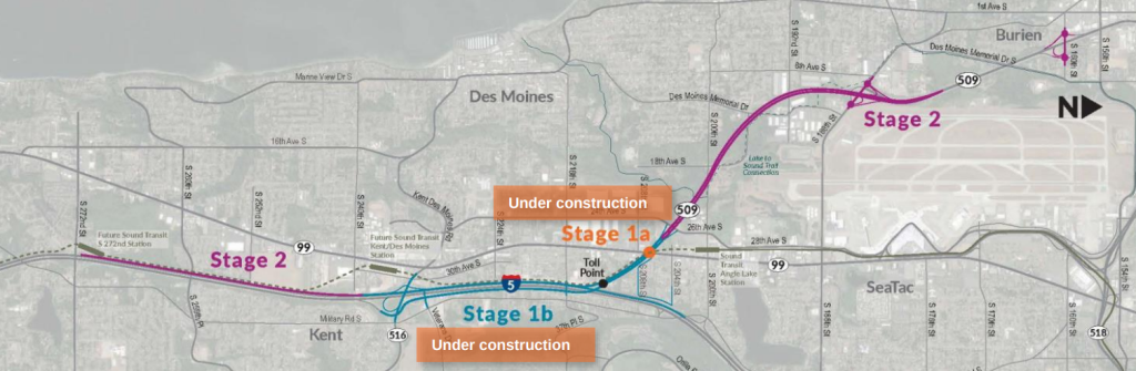 map of the SR 509 extension and its phases