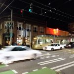 Broadway with streetcar at night 20191029