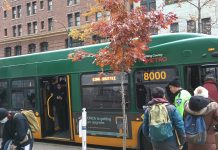 Light Rail Tunnel Maintenance to Disrupt Service Starting in January Lots of people trying to board a replacement shuttle at all doors.