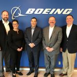 Mayor Cassie Franklin, Steve Hobbs, and Dave Somers with Boeing logo