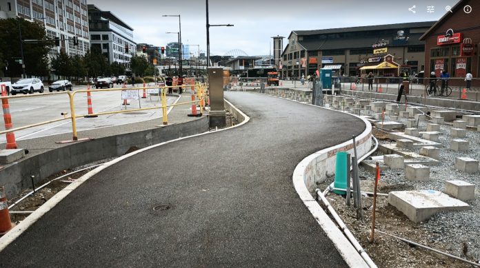 Street view of the newly constructed Downtown Waterfront multi-use trail.