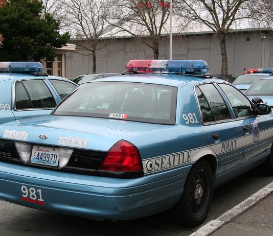 Public Safety Politics and the Even Election Reckoning A light blue SPD police cruiser in a parking lot.