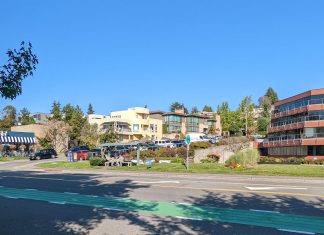 Kirkland Smaller Development Node Spotlight: A Jumble of Car-centric and Smart Density Midrise commercial and residential in Lakeview including Ivar's and an office building