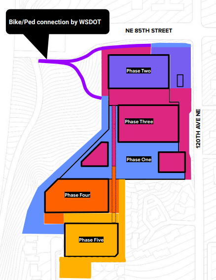 Diagram the planned phasing for the new google campus at the NE 85th Street station area