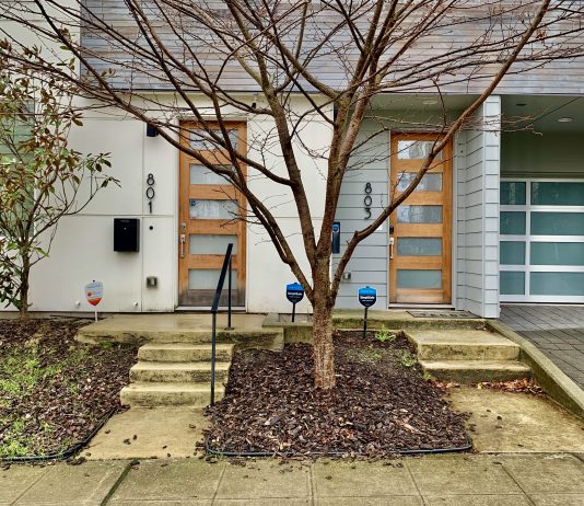 Republican Co-Sponsor Explains Why He Joined Missing Middle Housing Push two doors with addresses with a tree in the center and drive with garage in back