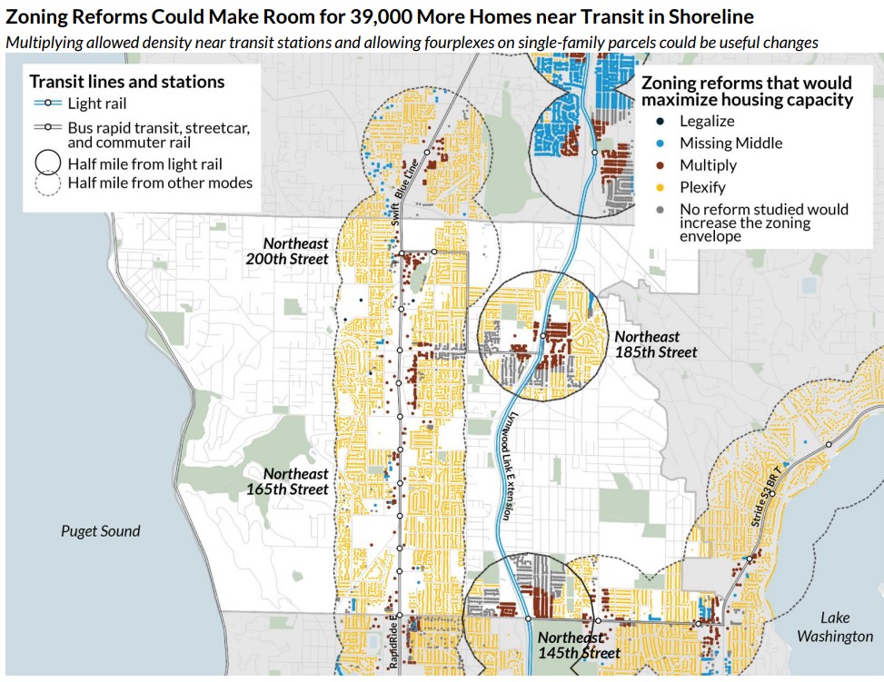 Shoreline will get two light rail stations with the Lynnwood Link extension, a few more with the SR 522 Stride BRT line, and it's also served by RapidRide E Line.