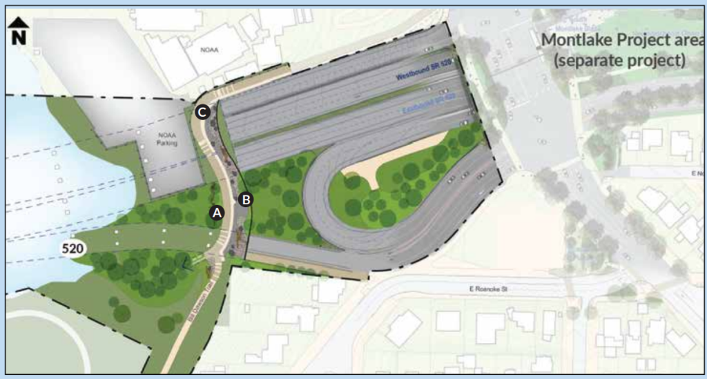 Renderings of the bill dawson underccrossing and the plans to improve it with the Portage Bay bridge