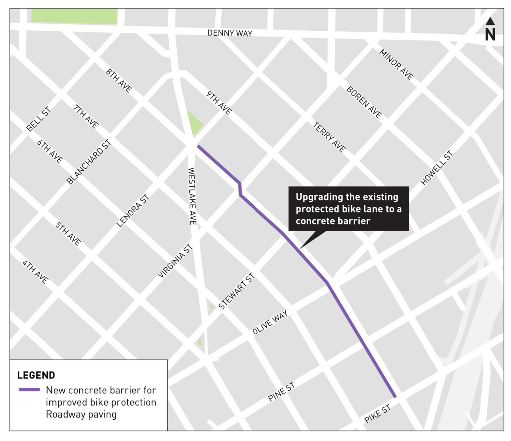 Map of 8th Ave between Pike Street and Westlake Ave