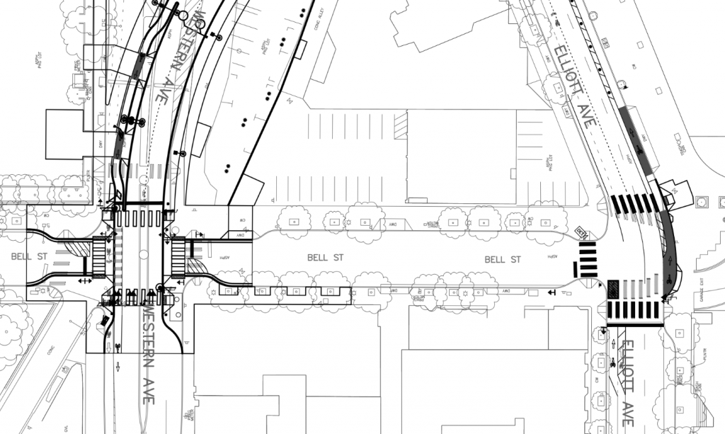 Ink blueprints for Bell Street between Western Ave and Elliott Ave