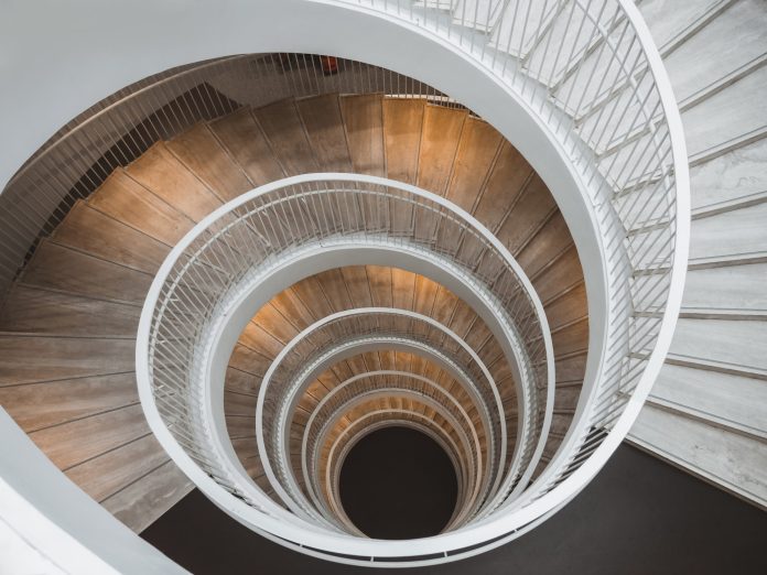 Looking down a circular staircase