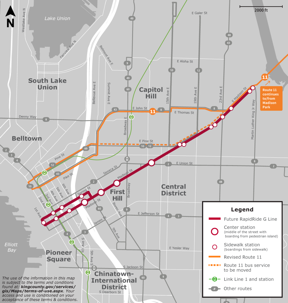 Map showing how the 11 would be moved to Olive Way