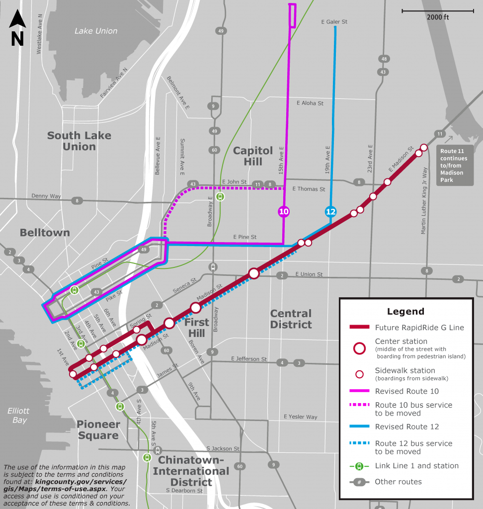 Map showing how the 10 and 12 would be modified to run on Pine Street