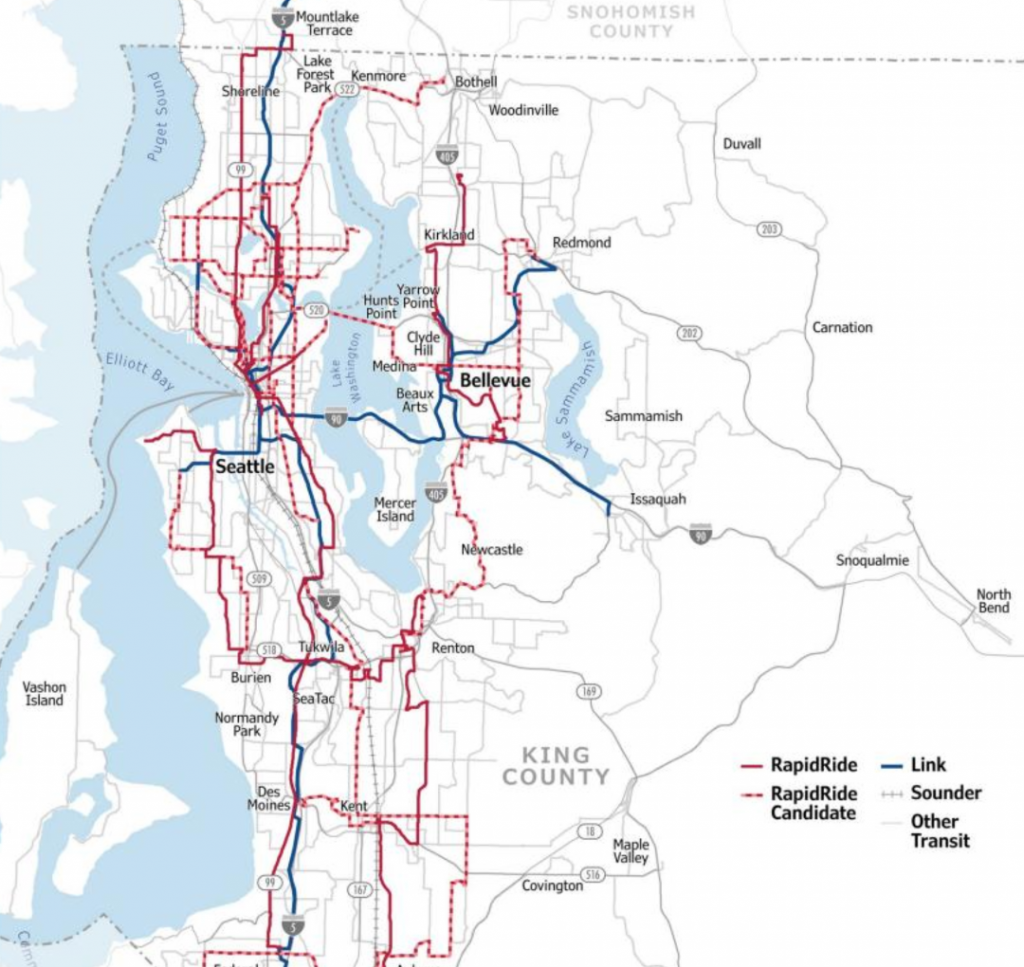 Map of the county with rapidride lines criss-crossing in all directions by 2050