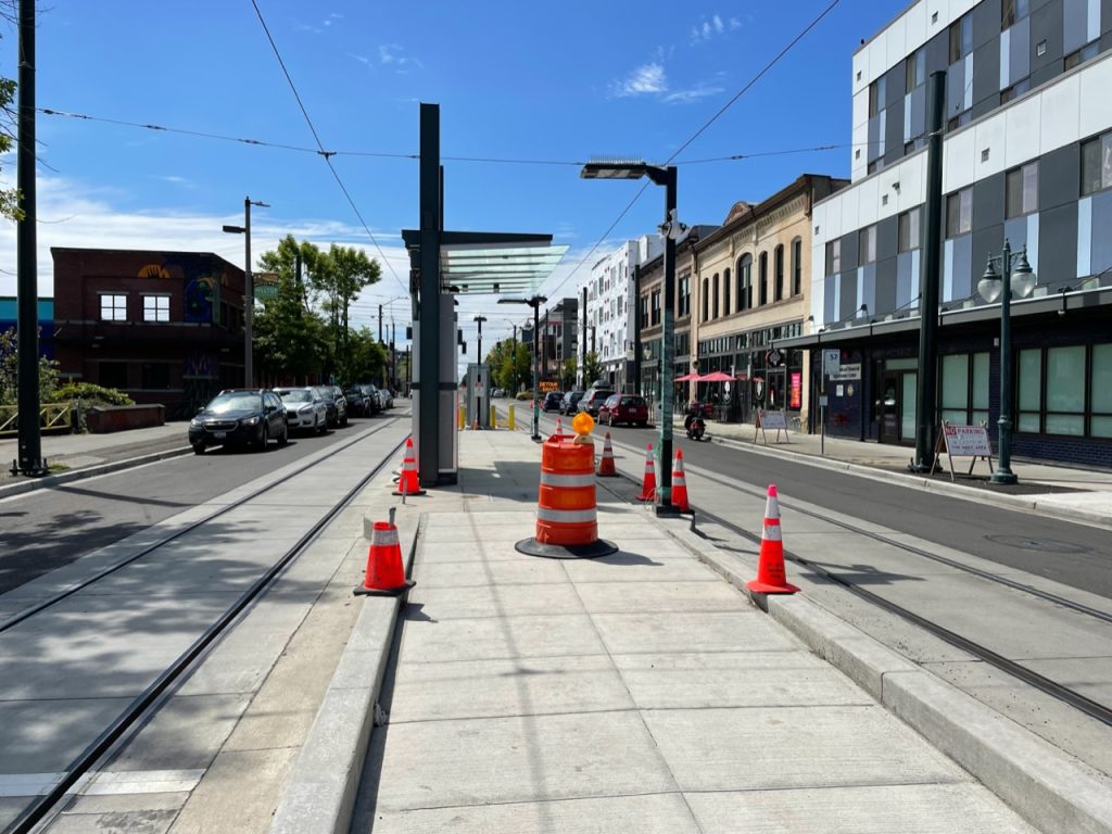 Tacoma T Link light rail Hilltop segment construction.