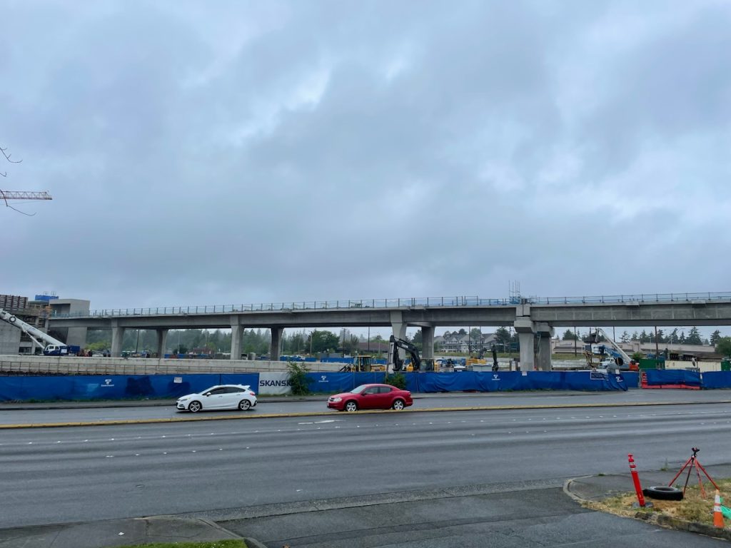 Overpass and station construction of the Lynwood Extension light rail.