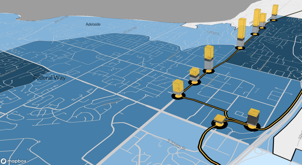 A map showing potential housing near transit stations in Federal Way, WA.