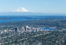 PSRC Report Connects Single Family Zoning and Highways with Structural Racism Aerial of the Central Puget Sound with its many highways and single family homes