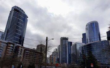 Harrell Changes Course Again Backs ‘Shifted North’ Denny Station Looking towards the stations site clustered near the Denny and Westlake intersection with shiny highrises on all sides.