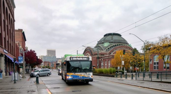 Op-Ed: Pierce County Must Run a Transit Ballot Measure in 2026 A 1 Line bus next to Union Station in downtown Tacoma.