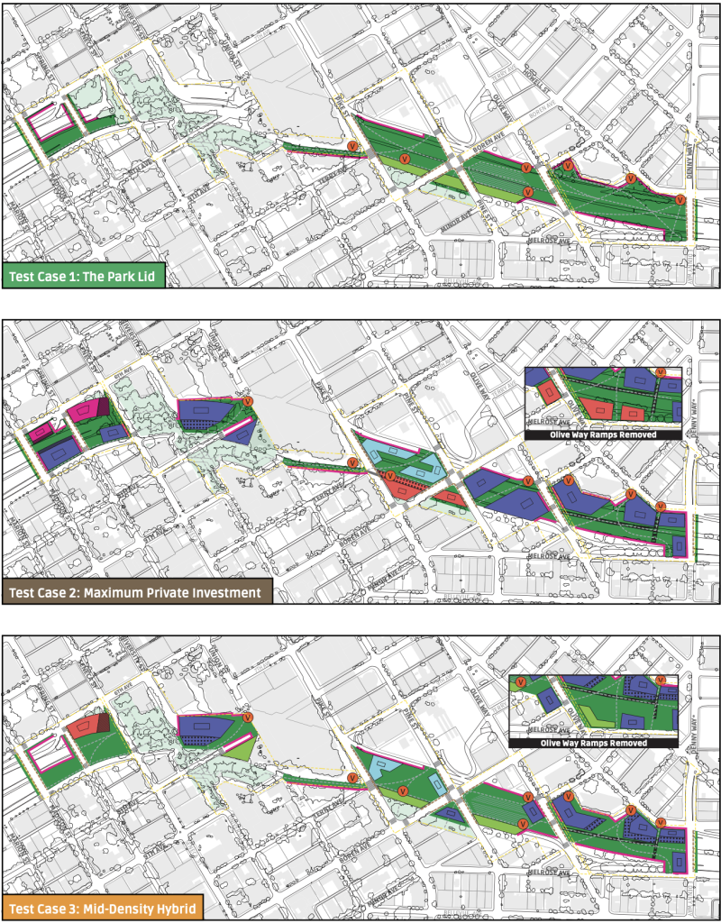 Three maps illustrate the test cases studied, open space, high density, and low density. 