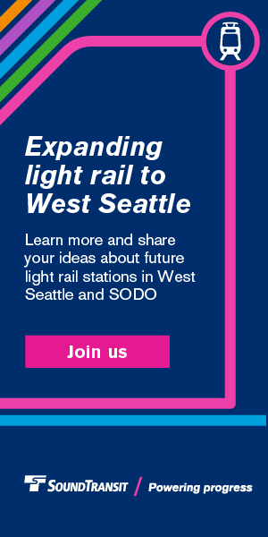 an ad graphic emulates a light rail map and includes a Sound Transit logo.