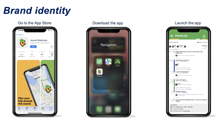 Front views of smartphones showing the new digital wayfinding assistant app tool.