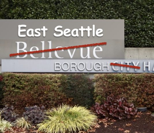 Three Ways to Clean Up the Municipality Mess Around Seattle Bellevue City Hall sign amended to reflect a new position as a borough of Seattle.