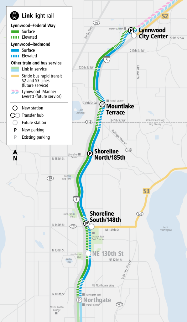 Shoreline South, Shoreline North, Mountlake Terrace, and Lynnwood City Center are the four stations added with Lynnwood Link.