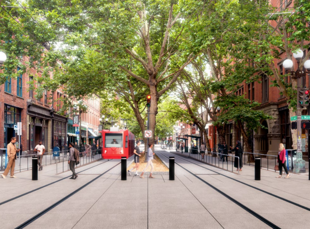 A rendering of a pedestrianized First Ave