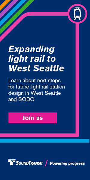 an ad graphic emulates a light rail map and includes a Sound Transit logo.