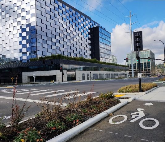 Bellevue Pursues Long-Term Alternative to Shelved Bel-Red and Northup Bike Facilities A bike lane with a biker symbol