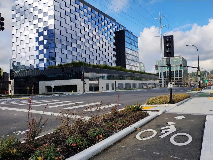 A bike lane with a biker symbol