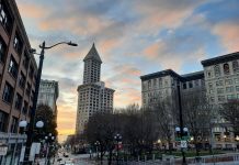 Harrell Rolls Out Incentive Proposal for Converting Offices to Housing Smith Tower at sunset