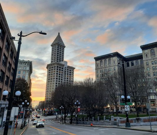 Harrell Rolls Out Incentive Proposal for Converting Offices to Housing Smith Tower at sunset
