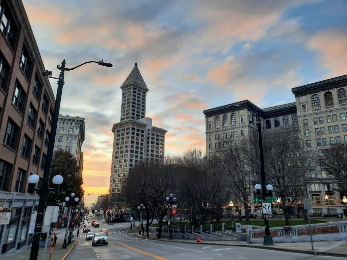 Smith Tower at sunset