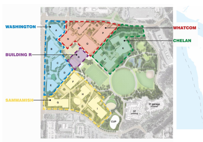 Graphic of the four villages that Microsoft has planned for the modernization.