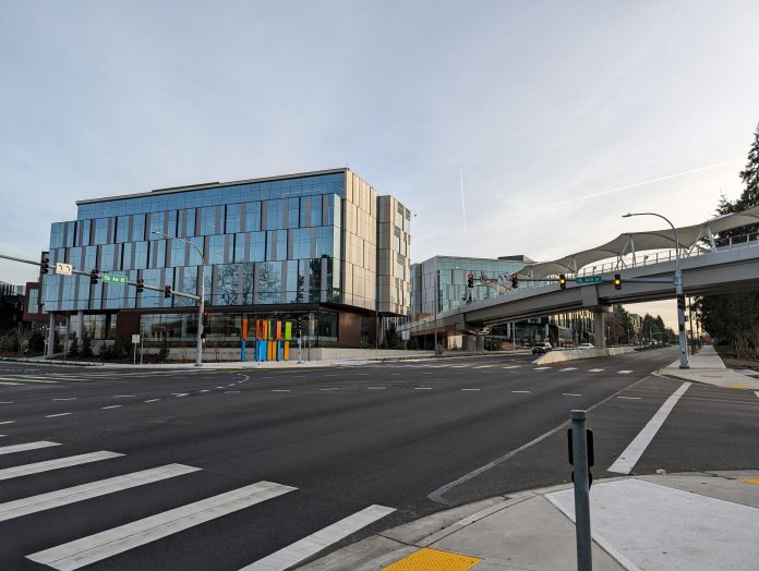 Looking at the microsoft campus from the redmond technology station